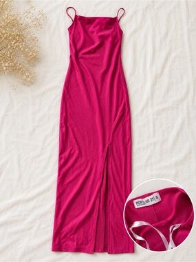 Popular 21 Hot Pink Slip Maxi Dress with Slit